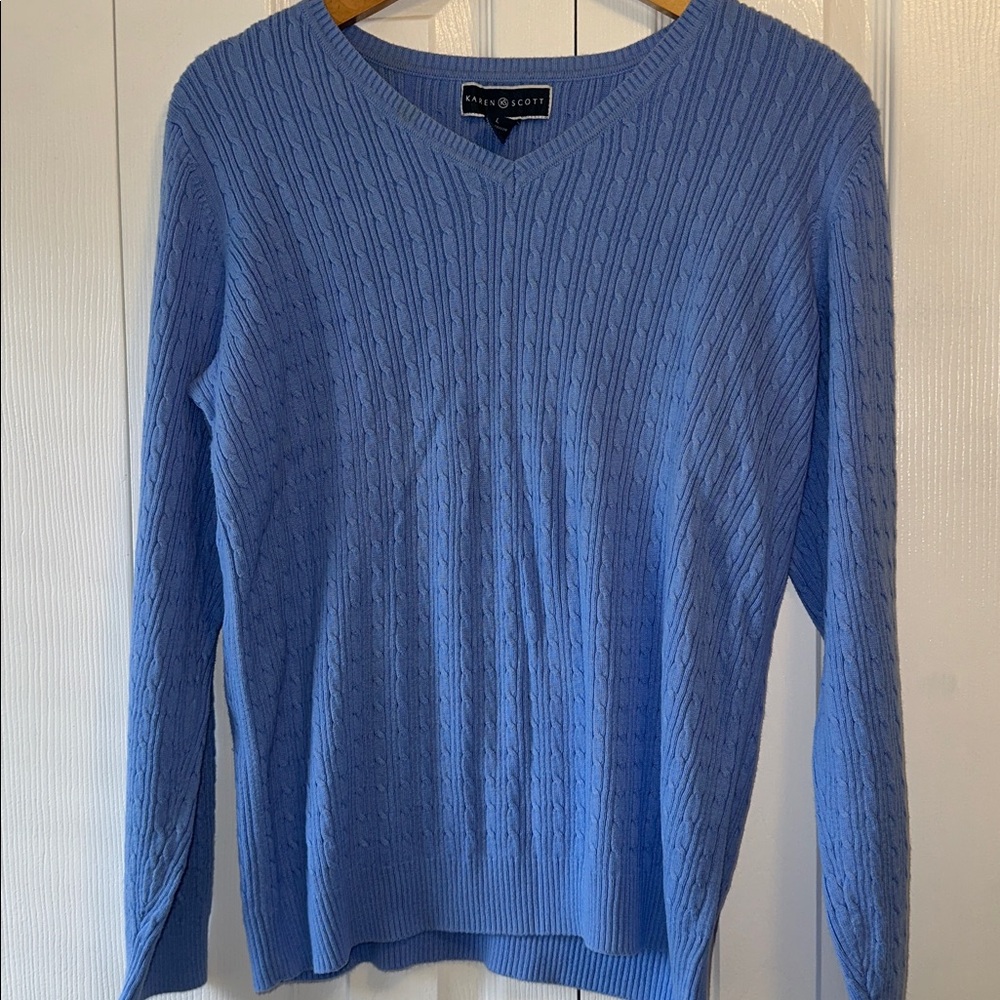 Karen Scott Blue V-Neck Sweater